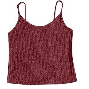 SHEIN Burgundy Ribbed Pajama Tank Top